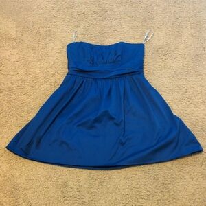 David's Bridal Blue Strapless Ruched A-line Mini Dress